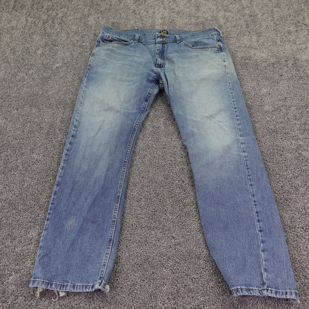 Lee Slim Fit Jeans Mens 38x30 Blue Distressed Straight Leg Denim